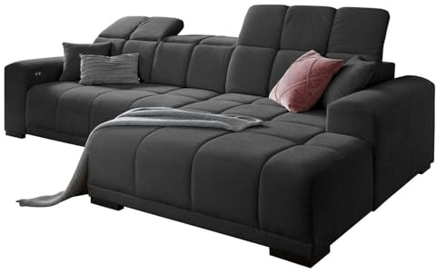 Home4You Ecksofa - 301 x 195 cm - Schwarz - Webstoff - elektr. Sitztiefenverstellung