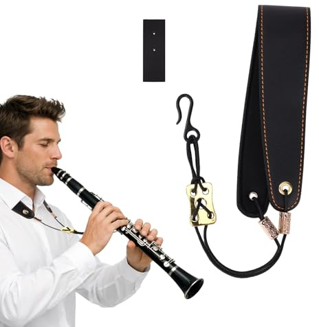Sinbana Tracolla per Clarinetto Regolabile, 41-50,5cm in Pelle Resistente con Supporto Morbido Imbottito e Gancio in Metallo Comoda Tracolla di Supporto per Clarinetti Sib/La