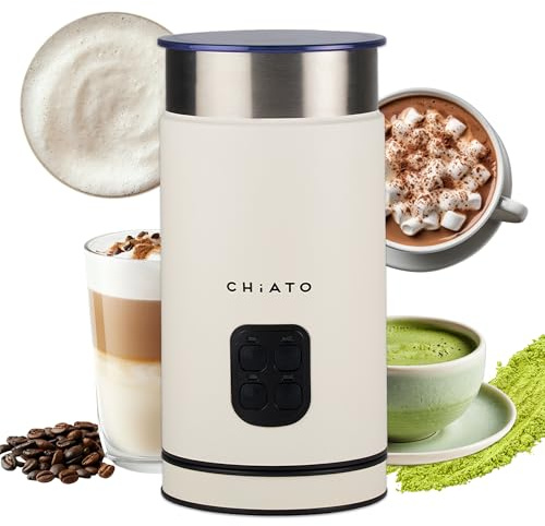 CHiATO milkPLAY Milchaufschäumer Elektrisch & Milchschäumer - 4- in-1 Milk Frother, Milchkocher & Milchwärmer für Cold Foam, Matcha, Kakao & Latte Macchiato (White)