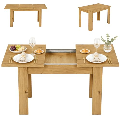 ZECIIYE Esstisch ausziehbar 90-125cm, ausziehbarer Küchentisch für 2-6 Personen, Holztisch mit Melamin, platzsparend für Esszimmer, Küche & Home-Office, Eiche-Optik, 125x60x76.5cm