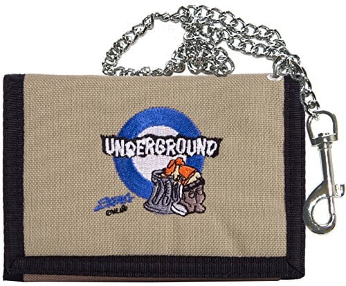 2Stoned Geldbörse Unisex in Beige mit Kette und Karabiner, Stickmotiv Underground, aus Polyester
