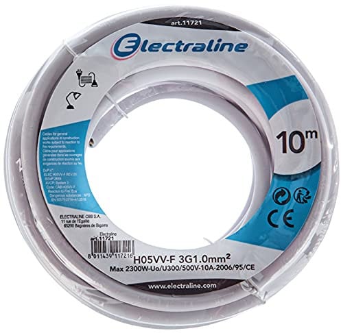 Electraline 11721 H05VV-F Cavo per Prolunghe, Sezione 3x1 mm, Lunghezza 10 m, Bianco