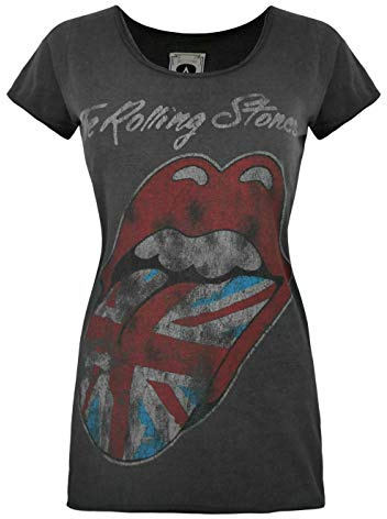 Amplified Rolling Stones UK Lick Women's T-Shirt Charcoal