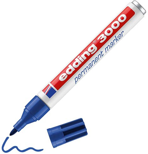 edding 3000 Permanentmarker - blau - 1 Stift - Rund-Spitze 1,5-3 mm - schnell trocknender Permanent Marker - wasserfest, wischfest - für Karton, Kunststoff, Holz, Metall - Universalmarker