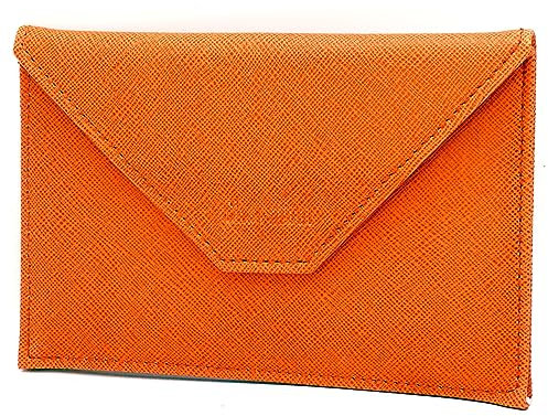 Charmoni - Porte Papiers Voiture - Forme Enveloppe - Pochette Permis De Conduire Carte Grise Assurance Carte d'identité - Cuir - 15x11cm (Orange)