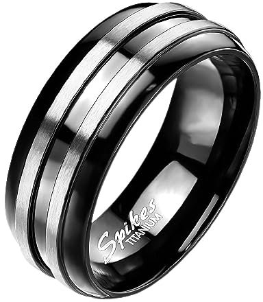 Bungsa 64 (20.4) Titan-Ring schwarz mit zwei silbernen Streifen Unisex.