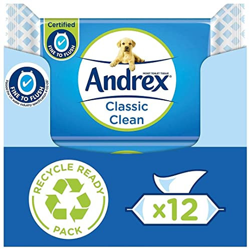 Andrex Ultimate Fresh Washlets, 12 Packs - Gentle, Biodegradable, Flushable Toilet Wipes for Everyday Hygiene, Use with Regular Toilet Roll for a Shower Fresh Clean