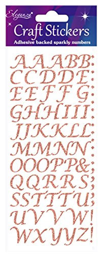 Eleganza OA027234 Stylised Alphabet Letter Glitter Craft Stickers - Rose Gold Self Adhesive