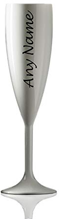 Say it with Glass by the CNC Group Personalised Virtually Unbreakable White Polycarbonate Champagne Flute - Any Name Multiple Colours Available - Black
