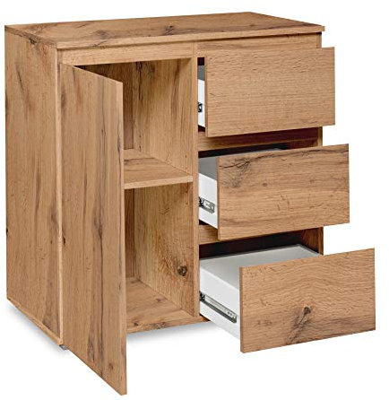 DEINE TANTE EMMA 002614 Image 2 Honig Eiche Nb. 1 Tür / 3 SK Kommode Beistellkommode Sideboard Stauraum ca. 80 x 80 x 40 cm