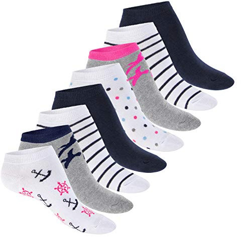 Footstar Damen Motiv Sneaker Socken (8 Paar) Kurze süße Söckchen mit Mustern - Maritim 39-42