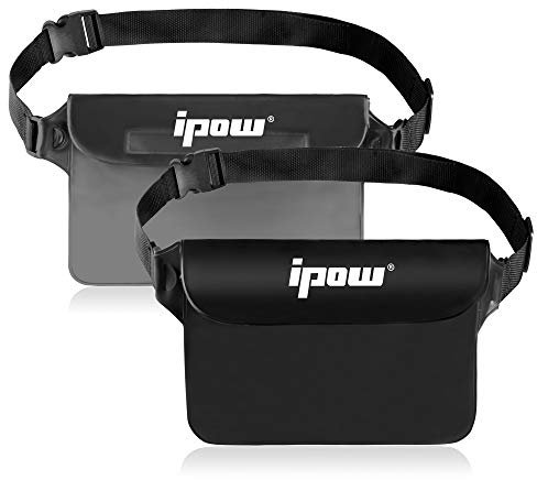 ipow Waterproof Pouch Bag Case with Adjustable Waist Strap [2 Pack] Transparent Screen Touchable for Beach, Swimming, Boating, Fishing, Hiking - Keep Your Phone and Valuables Safe and Dry