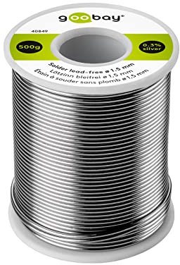 Goobay 40849 - Stagno per saldatura senza piombo, ø 1,5 mm, 500 g, con una percentuale di argento (Ag) dello 0,3%
