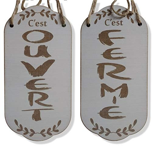 Craf'u Ouvert/Fermé Panneau de Boutique Bois Shabby Suspendue Plaque de Porte Magasin, Restaurant (Grand 14,25 x 28,5 cm)