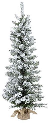 Pencil Christmas Tree Artificial Snow Covered Green Pine Jute Fabric Base 1.2m