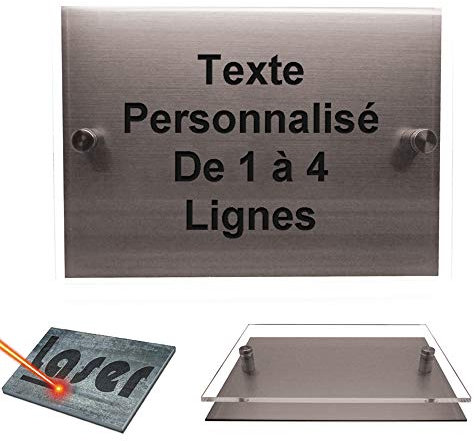Plaque de porte gravée personnalisée rectangle avec plexiglass et entretoises Alu Brossé