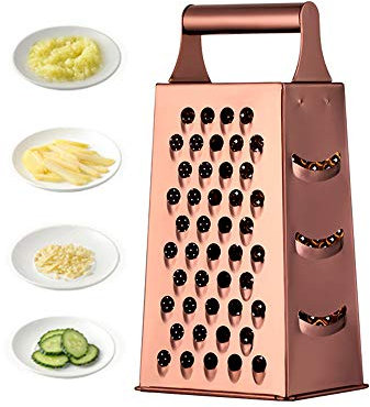 Large Stainless Steel 4 Sides Grater Slicer with Handle, Multifunctional Cutter Planing for Ginger, Garlic, Cucumbers, Carrots, Cheese, Potato, Ergonomic Design Kitchen Gadgets Accessories Rose Gold
