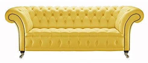 jvmoebel Design Chesterfield Sofagarnitur 2-Sitzer Couch Leder Gelb Couch Polster Sofa