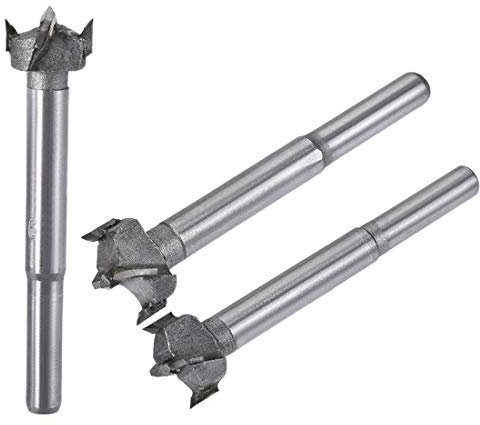 sourcing map Forstner Wood Boring Drill Bits 16mm 17mm 18mm Dia. Hole Saw Carbide Alloy Steel Tip Round Shank Cutting for Hinge Plywood Wood Tool 3in1 Set