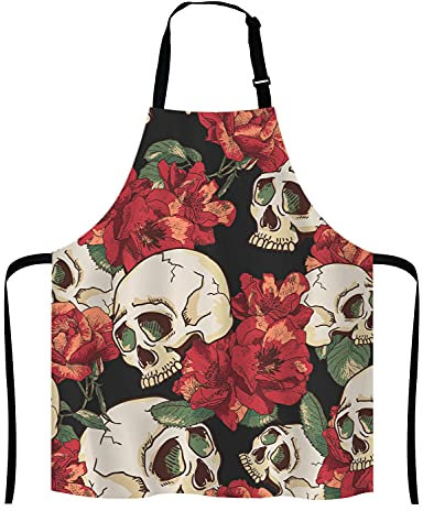 Lefolen Schürze mit Totenkopf-Motiv, für Damen und Herren, verstellbar, für Küche, Kochen, Backen, niedlich, Geburtstag, Jahrestag, Muttertag, Geschenk für Mutter, Frau, Freundin, Tante, Oma