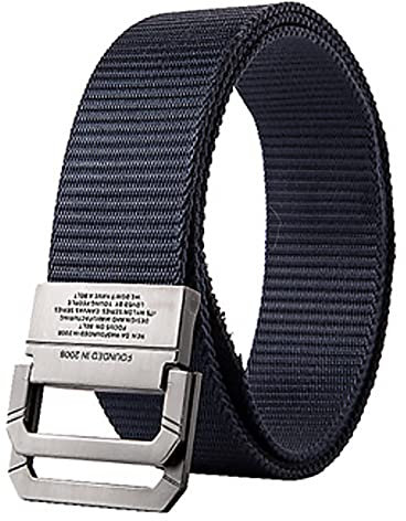 Herren-Gürtel aus Legierung, schnell trocknend, mit Doppelring-Schnalle, schmale Passform, marineblau, M