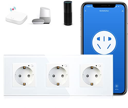 BSEED Schuko Smart Alexa ZigBee 3 Fach Steckdose 16A Glassteckdose, 1 Pack 1 Weg Weiß 228mm Unterputz-Installation APP-Steuerung Arbeit mit Alexa/Google Home DIY Free Spin Nur 2.4 GHz
