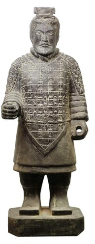 Oriental Galerie Samurai Krieger aus Stein Japan Steinfigur Skulptur Gartenfigur Massiv frostsicher für innen und außen Steinkrieger stehend 100 cm