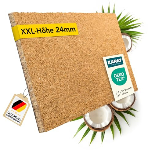 KARAT Fußmatte für Außen und Innen, 200x300 cm Natur XXL-Höhe 24mm, extra Dicke Türmate aus Kokos, Schmutzfangmatte, Kokosmatte mit Rutschfester Rückseite für Haustür, Eingang