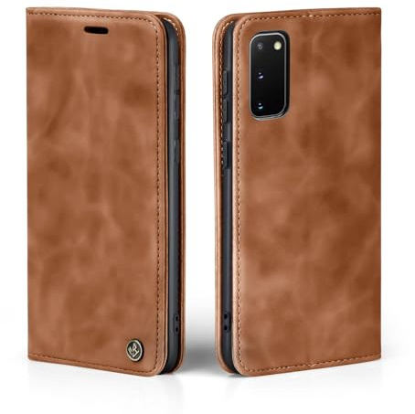 LBH Handyhülle für Samsung Galaxy S20 in Hellbraun mit Karten- und Geldfach Smartphone Hülle mit Standfunktion Flip Case Schutzhülle Magnetverschluss Vintage