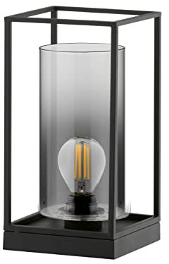 Fischer & Honsel|Tischleuchte, Samu|sandschwarz|Glas|rauchfarben zu klar|L: 16,00 cm, B: 16,00 cm, H: 30,00 cm|Schnurschalter|1x E27 max. 40,0 Watt|50622