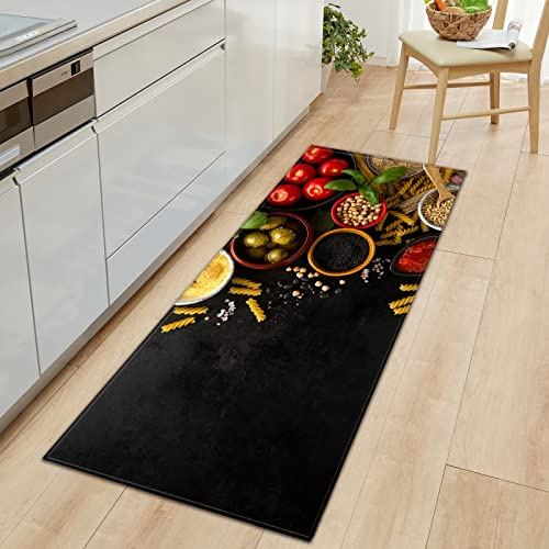 TFLABS Küchenteppich Gemüse & Gewürze Küchenläufer rutschfest Küchenmatte für Küche und Bar Teppich Läufer waschbare Küchenläufer Küche Deko 60 x 180cm