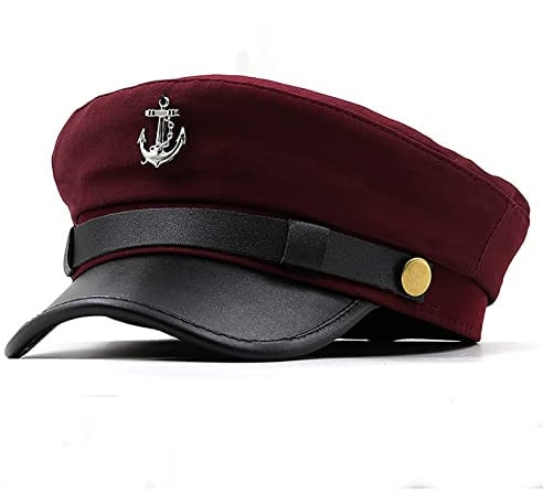 Maticr Unisex Yacht Captain Hat Chauffeur Hüte Newsboy Cap Anker Skipper Hut Cabbie Paperboy Barett Cap, weinrot, M/L