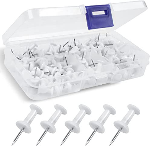 YOYUSH Reißzwecken, Wiederverwendbare Reißnägel Mit Aufbewahrungsbox Aus Solidem Kunststoff, Rostfrei, Für Kork, Pinnwand, Schule, Büro, Weiß, 100 Stück