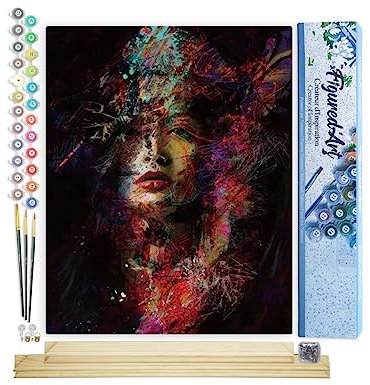 Figured'Art Peinture par Numéro Adulte Femme Peinte - Activité Manuelle Kit de Loisir Créatif DIY Numéro d'Art Complet - 40x50cm avec châssis en bois à monter