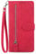 NEXCURIO Zip Wallet Case Compatible with Apple iPhone 15 Pro Phone Case Wallet with Credit Card Holder Strap Stand Women Leather Flip Case Floral Folding Cover Shockproof - Red