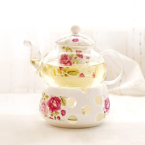 FURLOU Ceramic Teapot With Strainer Vintage Porcelain British Tea Pot And Cup Set Candle Heating Glass Coffee Mugs Home Decoration(C)
