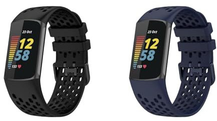 KAREN66 2 Stück Armband Kompatibel mit Fitbit Charge 6 Armband, Weiche Atmungsaktive Verstellbares Wasserdichtes Armbänder Kompatibel mit Charge 6 Aktivitätstracker Ersatzarmband (Schwarz+Blau)