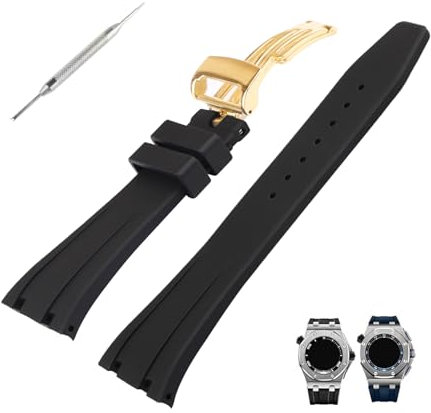 Topuly Ersatz-Uhrenarmband aus Gummi für Audemars Piguet Royal Oak Offshore AP 15703, 15710, 15400, 26470, 26400, 26400, 28 mm, Silikon-Armband für Damen und Herren (goldene Schnalle)