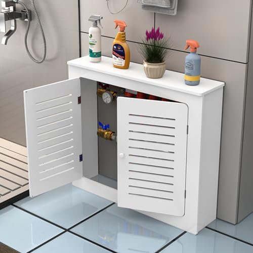 White Radiator Cover Heating Guard, Modern Side Guard Protective Storage Shelf Home Office Decorative Heater Cover, Floor Cabinet with 2 Door