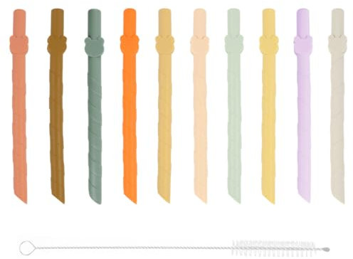 YHIJSR 10 Pezzi Cannucce Silicone Cannucce Riutilizzabili, 9 mm Cannucce per Bambini Senza Bpa,con Spazzola per la Pulizia, Adatto per Cannucce da Cocktail
