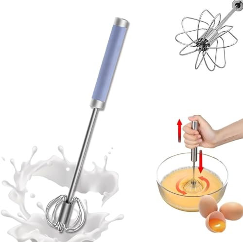 Howpinzz Stainless Steel Modern Hand Push Semi-Automatic Rotary Whisk Blender Egg Beater Mixer Stirrer (12 inches, Blue)