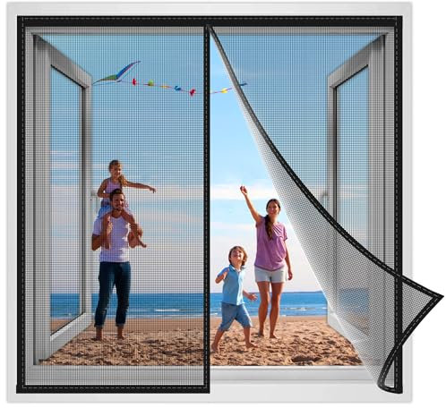Mosquitera Ventana Magnetica 150x150cm Mosquiteras Enrollables Puerta Mosquitera Fácil de ensamblar para Puertas Correderas Negro Reforzada