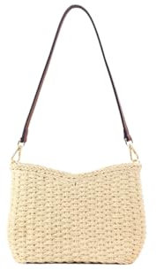 Ulisty Femme Petit Tissé Sac en paille Mini d'été Sac de plage Bohème Vacances Pochette enveloppe Chic Sacs portés épaule Sac à main beige