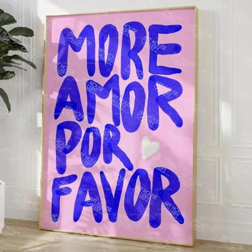 SHINERING Maximalist, Farbenfrohes, Eklektisches Rosa, „More Amor Por Favor“-Liebeszitat, Wandkunst, Leinwandbild, Poster Für Wohnzimmer, Heimdekoration, A1 60X80Cm Kein Rahmen