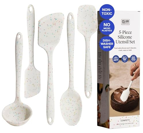 GIR 5-Piece Silicone Kitchen Utensils Set, Non-Toxic Cooking Utensils for Cooking and Baking, Heat Resistant, Food Grade, Dishwasher Safe Rubber Spatula, Ladle, Spoon - Party Confetti
