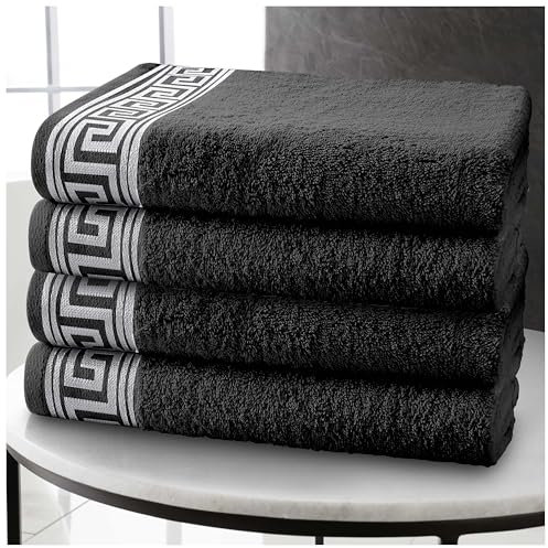 GC GAVENO CAVAILIA 500 GSM Hand Towels Set of 4, 50x80 Cm Greek Hand Towels For Bathroom, Quick Dry & Super Absorbent Towels, 100% Egyptian Cotton Towel Set, Charcoal