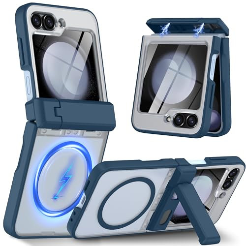 Oterkin Magnetic for Samsung Galaxy Z Flip 6 Case, [Compatible with MagSafe] [Hinge Protection & Kickstand] [Translucent Matte], Built-in Screen Protector Shockproof Phone Case for Z Flip 6 (Blue)