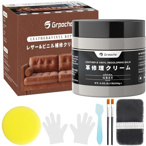 Grpoche Leder Reparatur Set, 200g Grau Lederreparatur Creme für Verblassen und Risse, für Auto Lederlenkrad Sofa Jacke Geldbörse Gürtel Schuhe Kunstleder