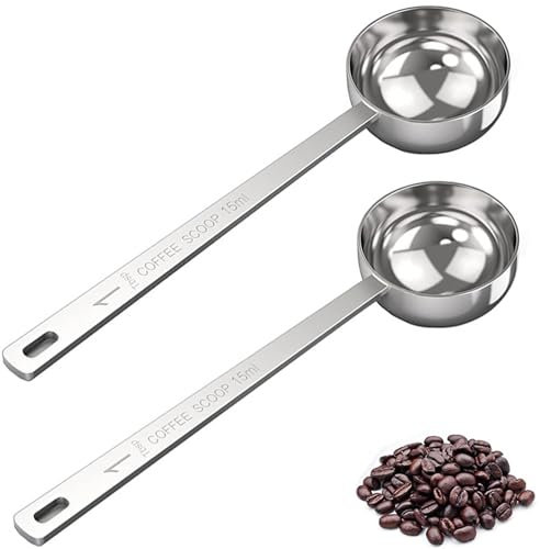 tiokin Lot de 2 cuillères à soupe avec long manche, 15 ml en acier inoxydable, cuillère à mesurer pour café, lait, fruits, poudre, accessoires de mesure