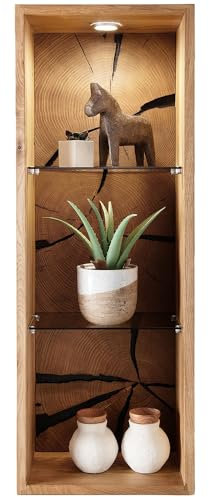 Lomadox Wandregal Massivholz Regal Wandablage B/H/T ca. 34/94/20 cm modern Wandboard in Eiche geölt inkl. Beleuchtung